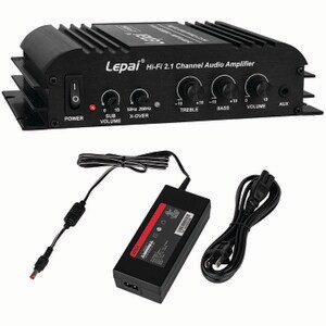 Main product image for Lepai LP-168HA 2.1 2x40W Mini Amplifier + 1x68W Sub Output with 12 VDC 3A 120 VAC Power Supply319-308